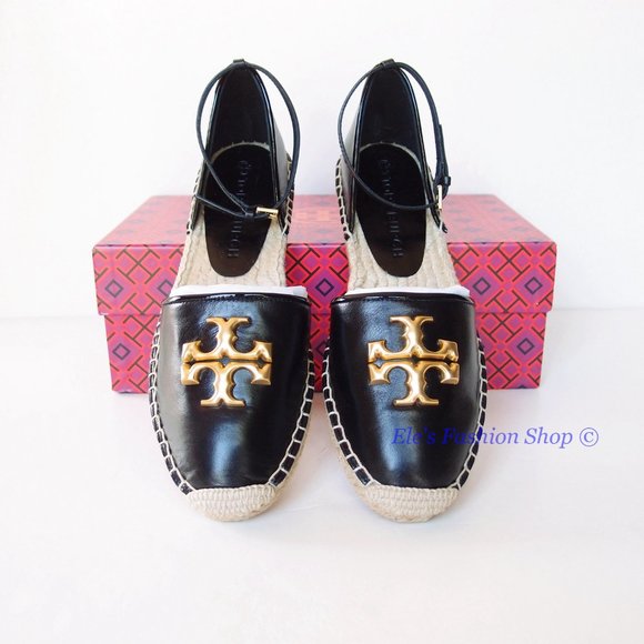 NIB Tory Burch Eleanor D'orsay Leather Espadrille Sandal BLACK 6.5 7 7.5 8 8.5 9 - Picture 7 of 16